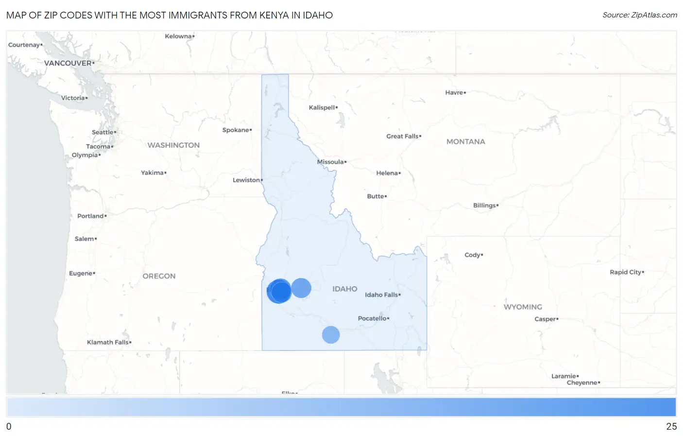 Zip Codes with the Most Immigrants from Kenya in Idaho Map