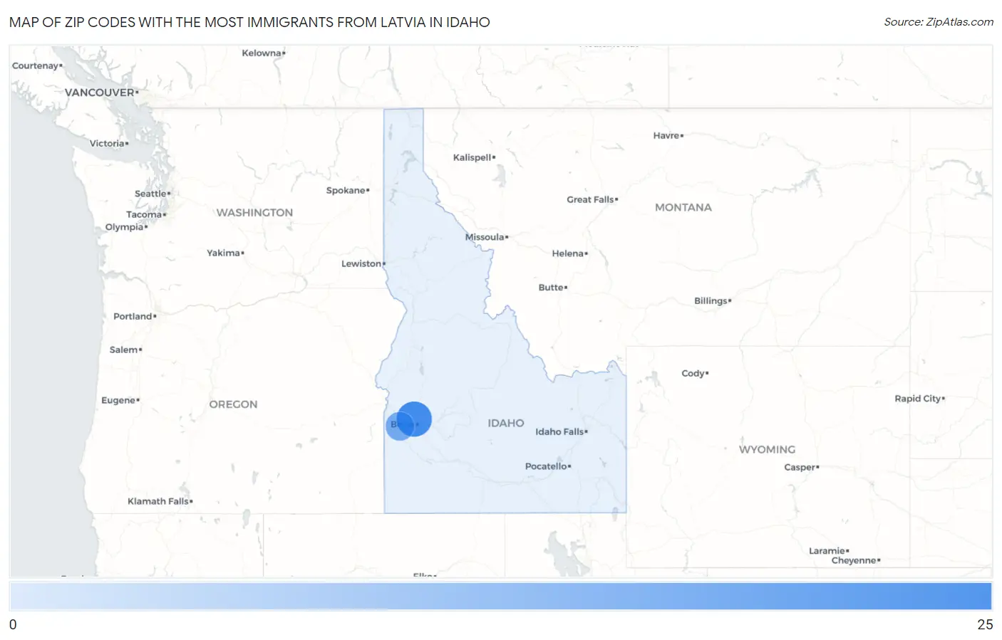 Zip Codes with the Most Immigrants from Latvia in Idaho Map
