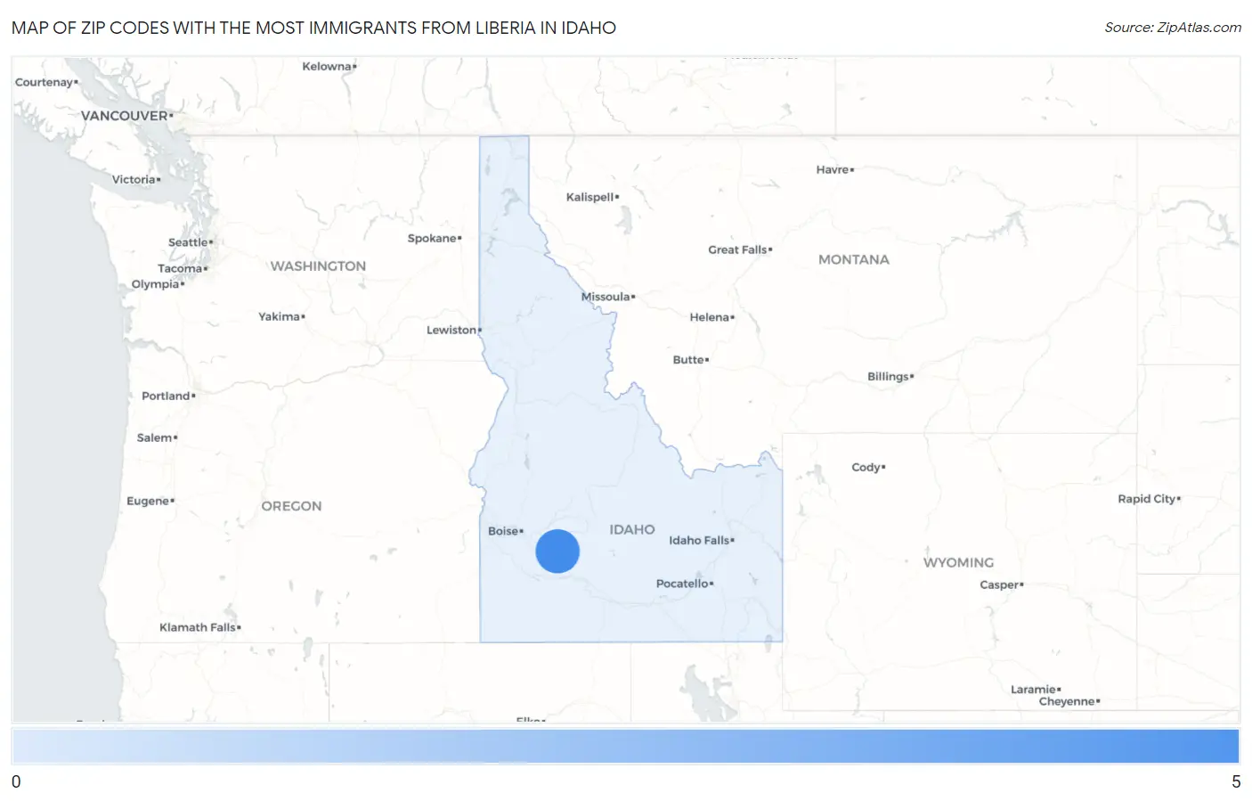 Zip Codes with the Most Immigrants from Liberia in Idaho Map