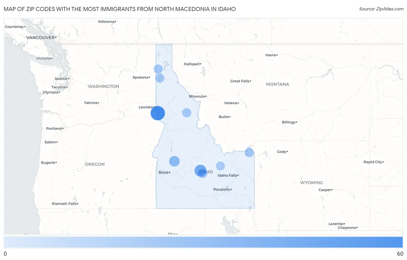 Zip Codes with the Most Immigrants from North Macedonia in Idaho Map