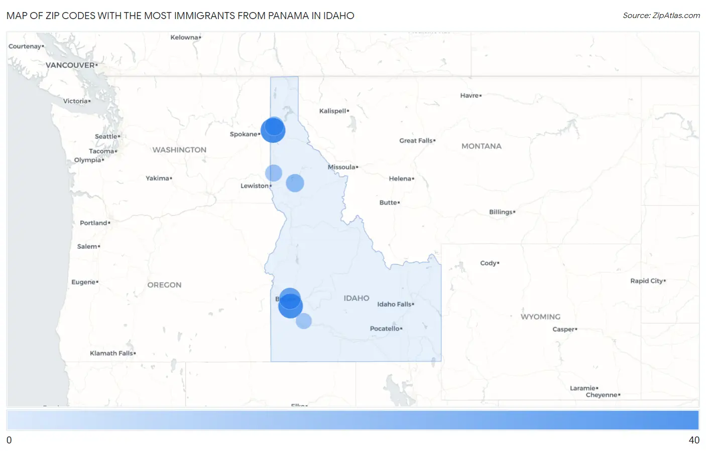 Zip Codes with the Most Immigrants from Panama in Idaho Map