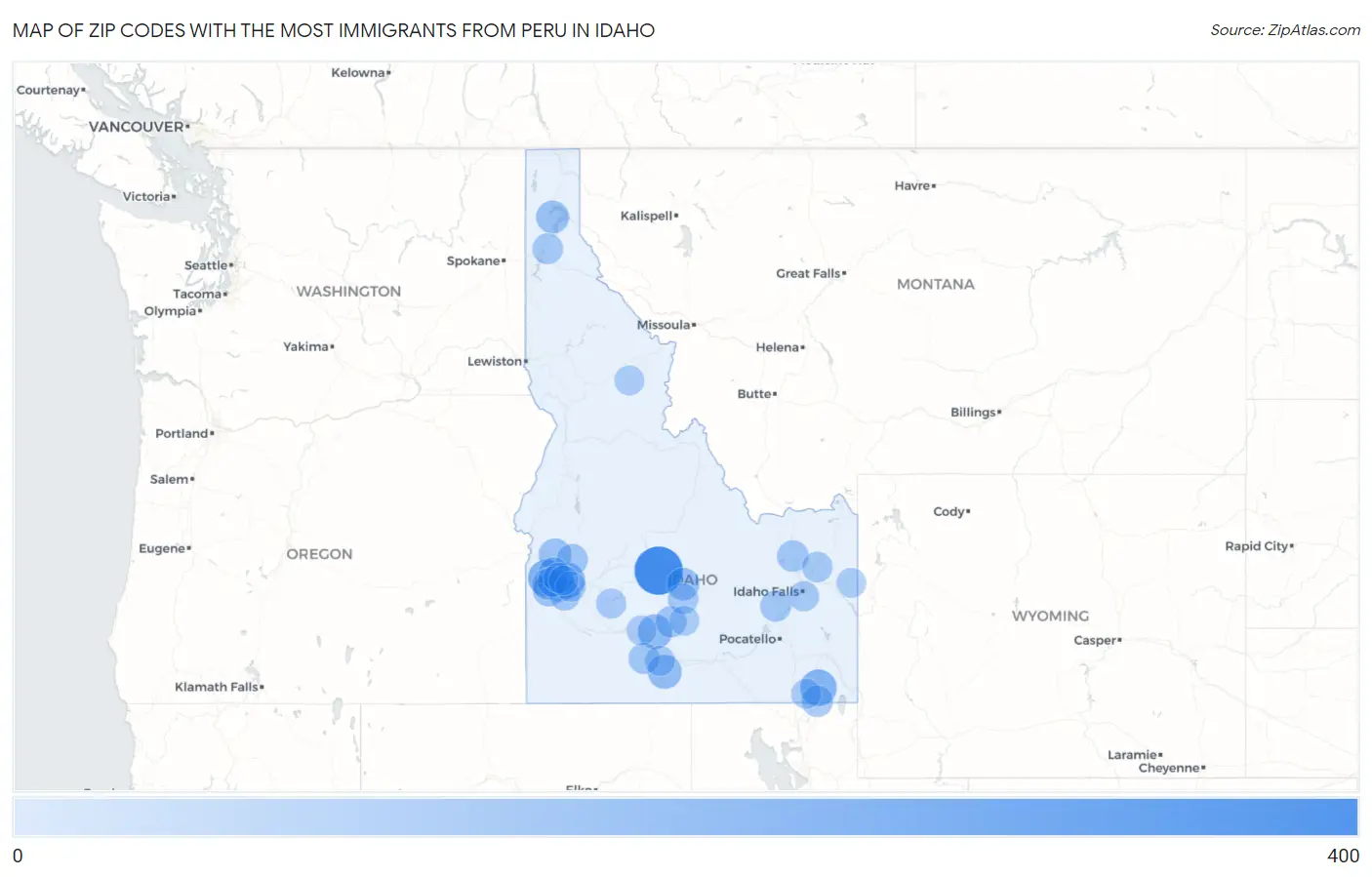 Zip Codes with the Most Immigrants from Peru in Idaho Map