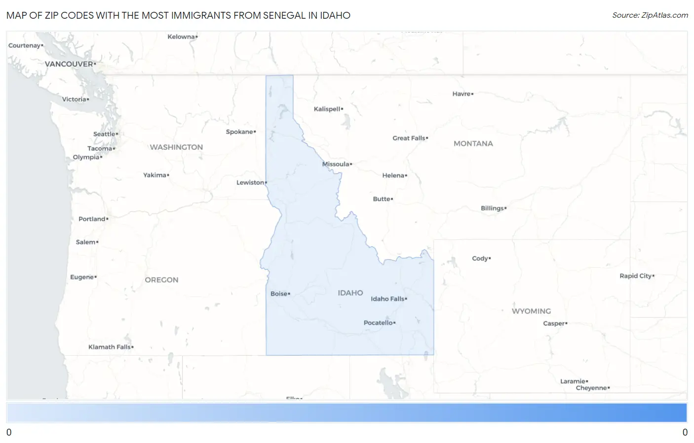 Zip Codes with the Most Immigrants from Senegal in Idaho Map