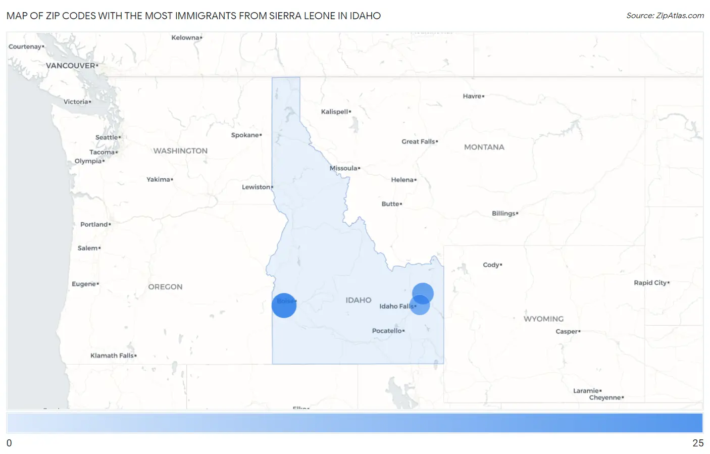 Zip Codes with the Most Immigrants from Sierra Leone in Idaho Map