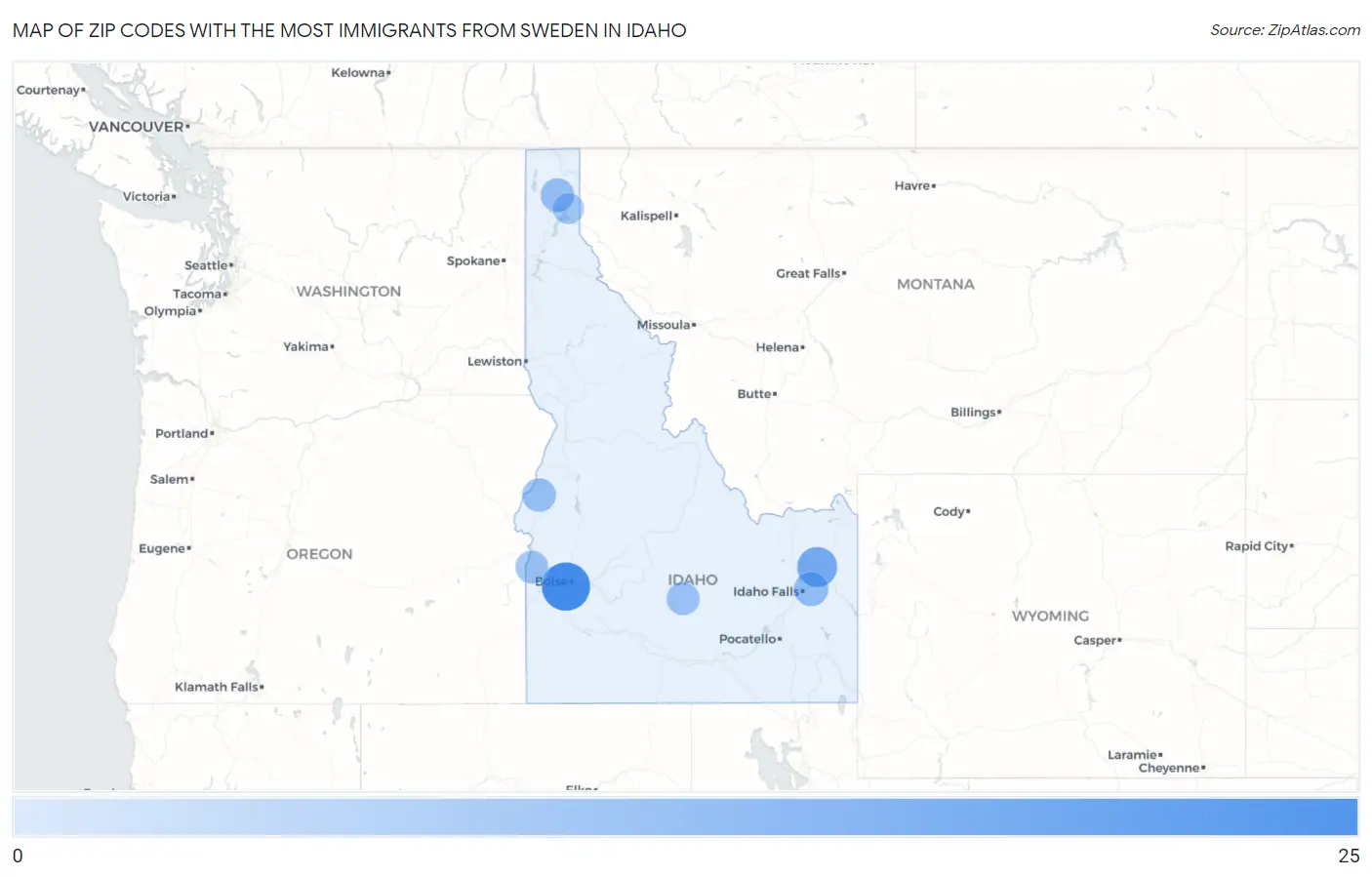 Zip Codes with the Most Immigrants from Sweden in Idaho Map