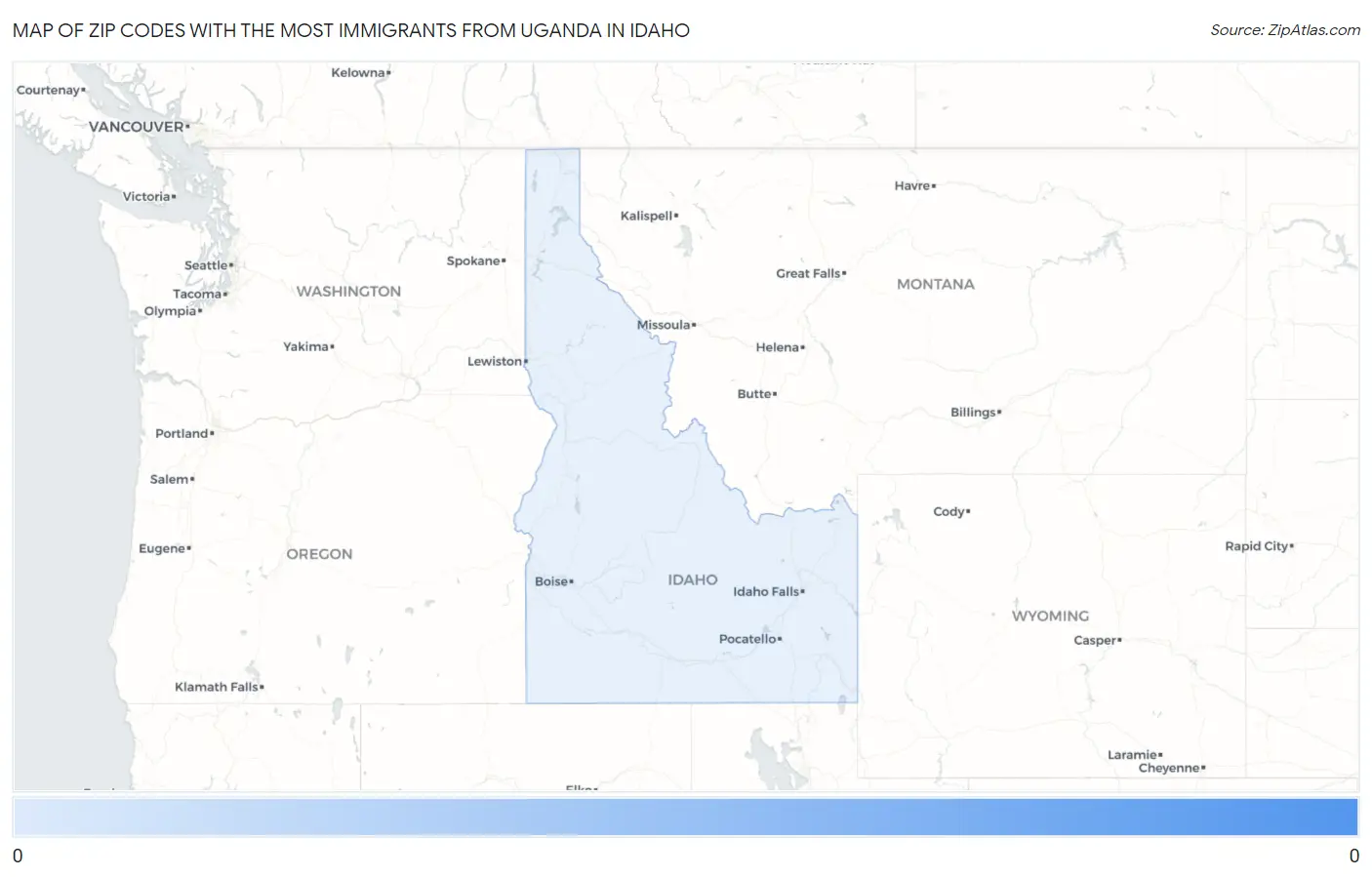 Zip Codes with the Most Immigrants from Uganda in Idaho Map