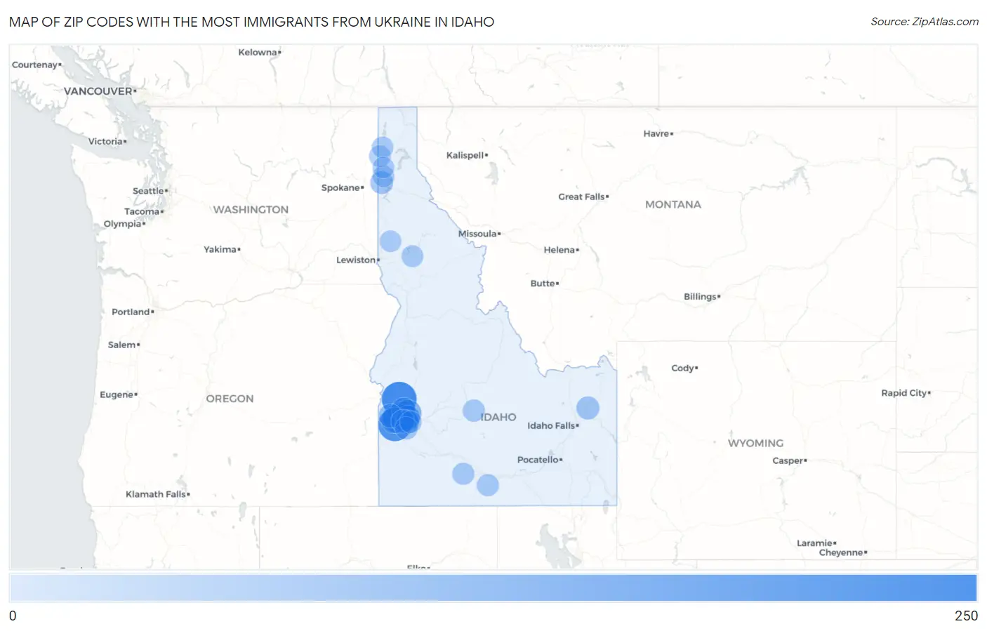 Zip Codes with the Most Immigrants from Ukraine in Idaho Map