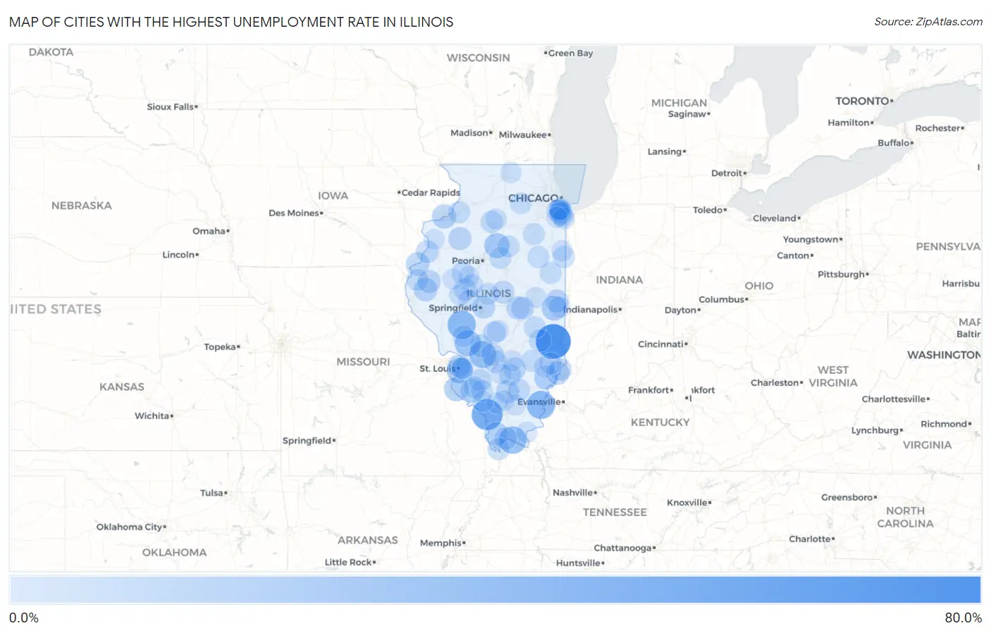 Cities with the Highest Unemployment Rate in Illinois Map