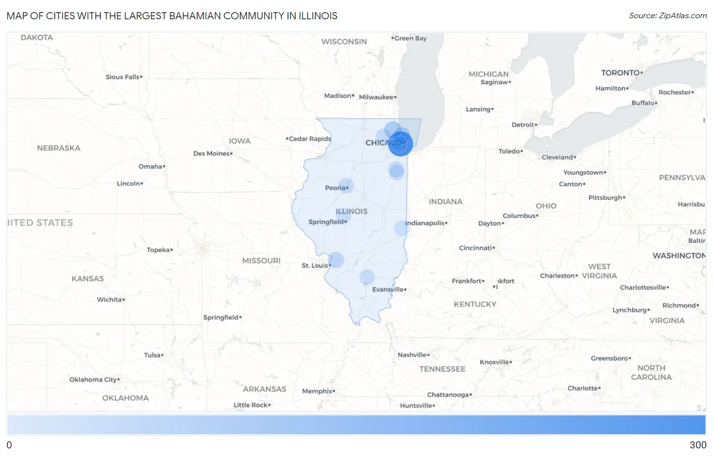 Cities with the Largest Bahamian Community in Illinois Map