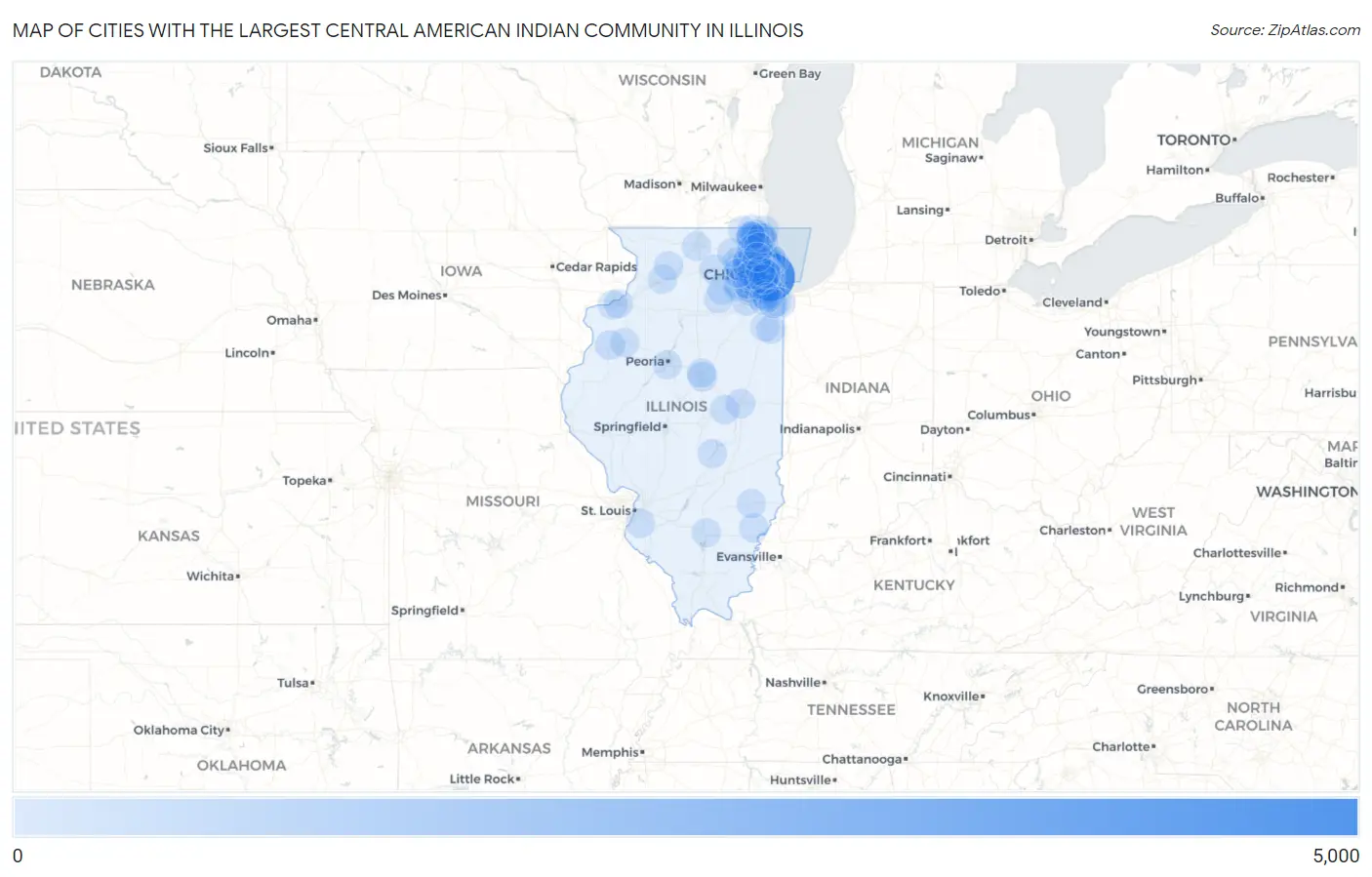 Cities with the Largest Central American Indian Community in Illinois Map
