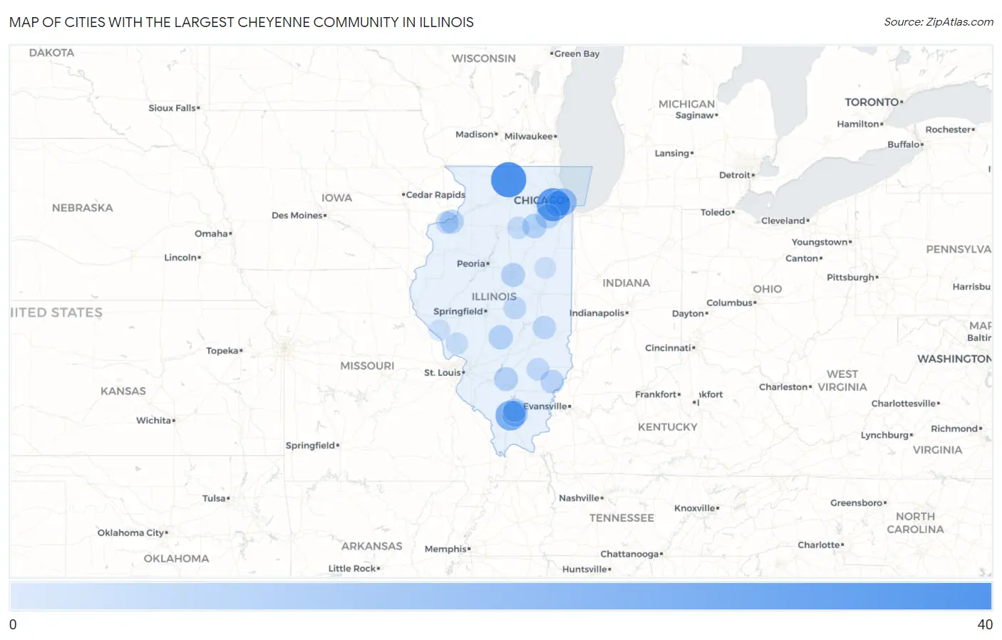 Cities with the Largest Cheyenne Community in Illinois Map