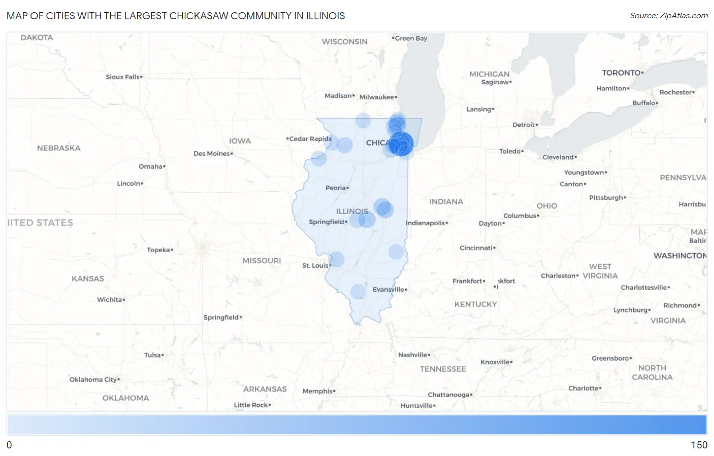 Cities with the Largest Chickasaw Community in Illinois Map