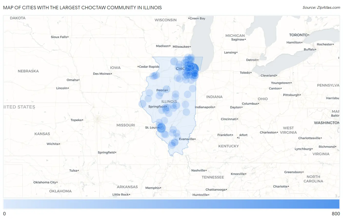 Cities with the Largest Choctaw Community in Illinois Map