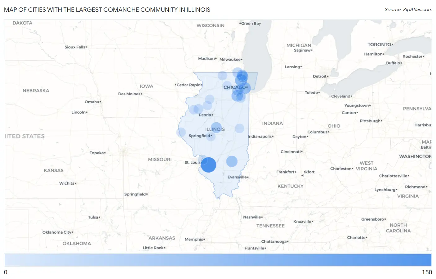 Cities with the Largest Comanche Community in Illinois Map