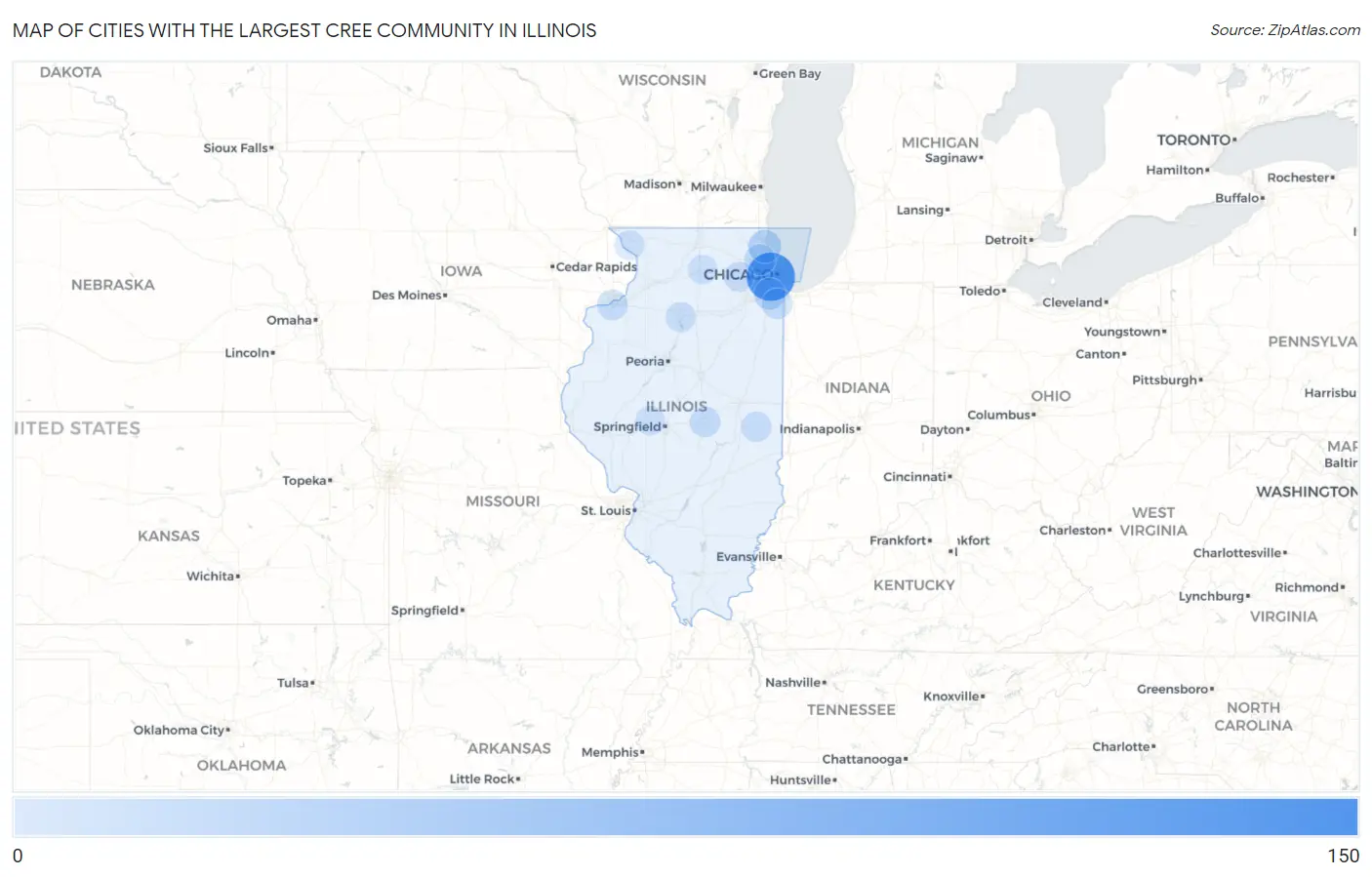 Cities with the Largest Cree Community in Illinois Map