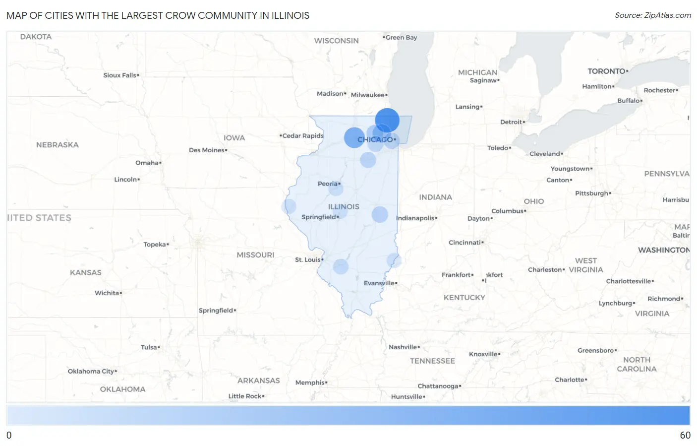 Cities with the Largest Crow Community in Illinois Map