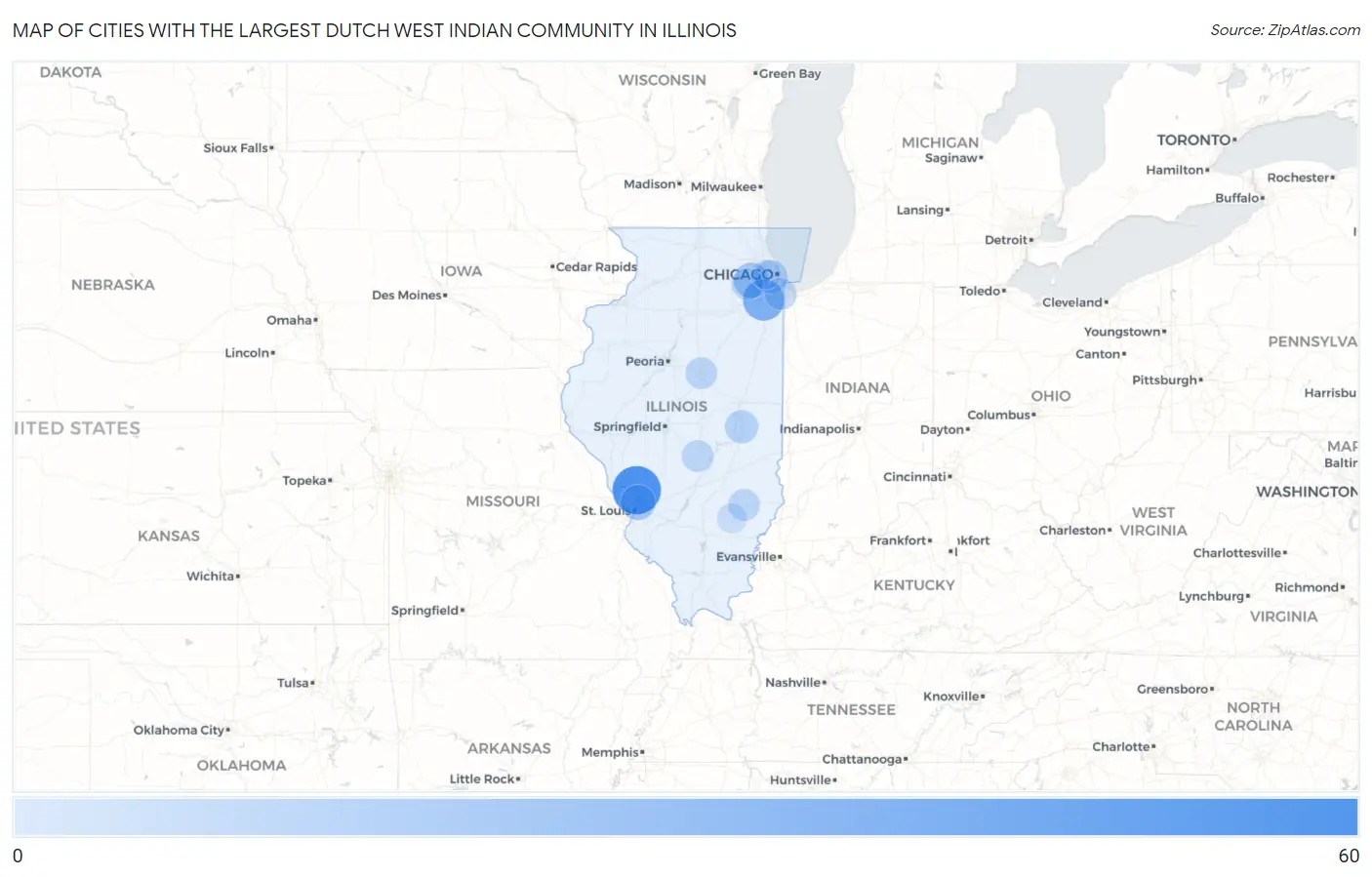 Cities with the Largest Dutch West Indian Community in Illinois Map
