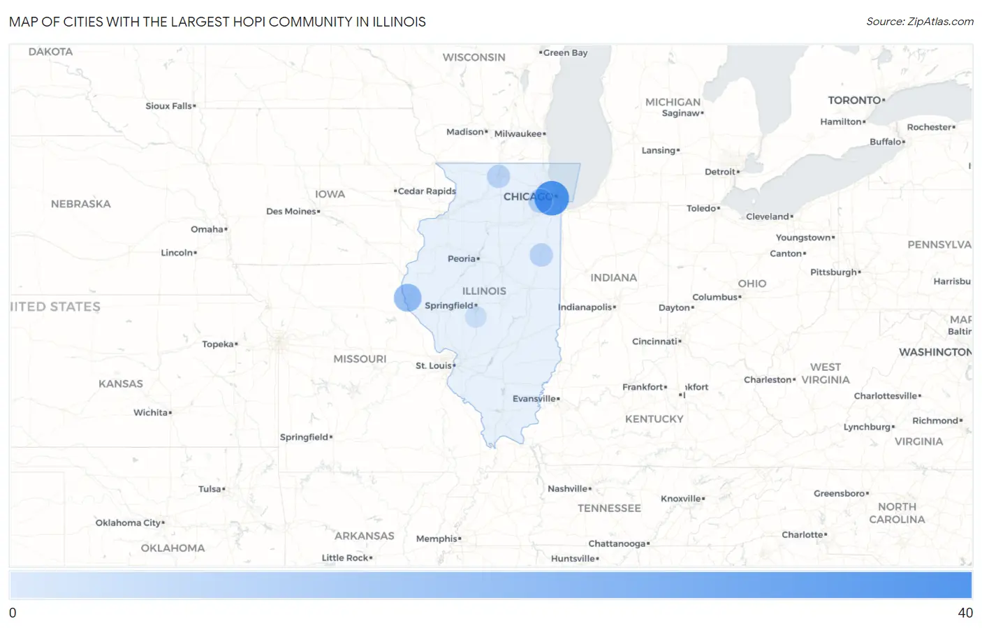 Cities with the Largest Hopi Community in Illinois Map