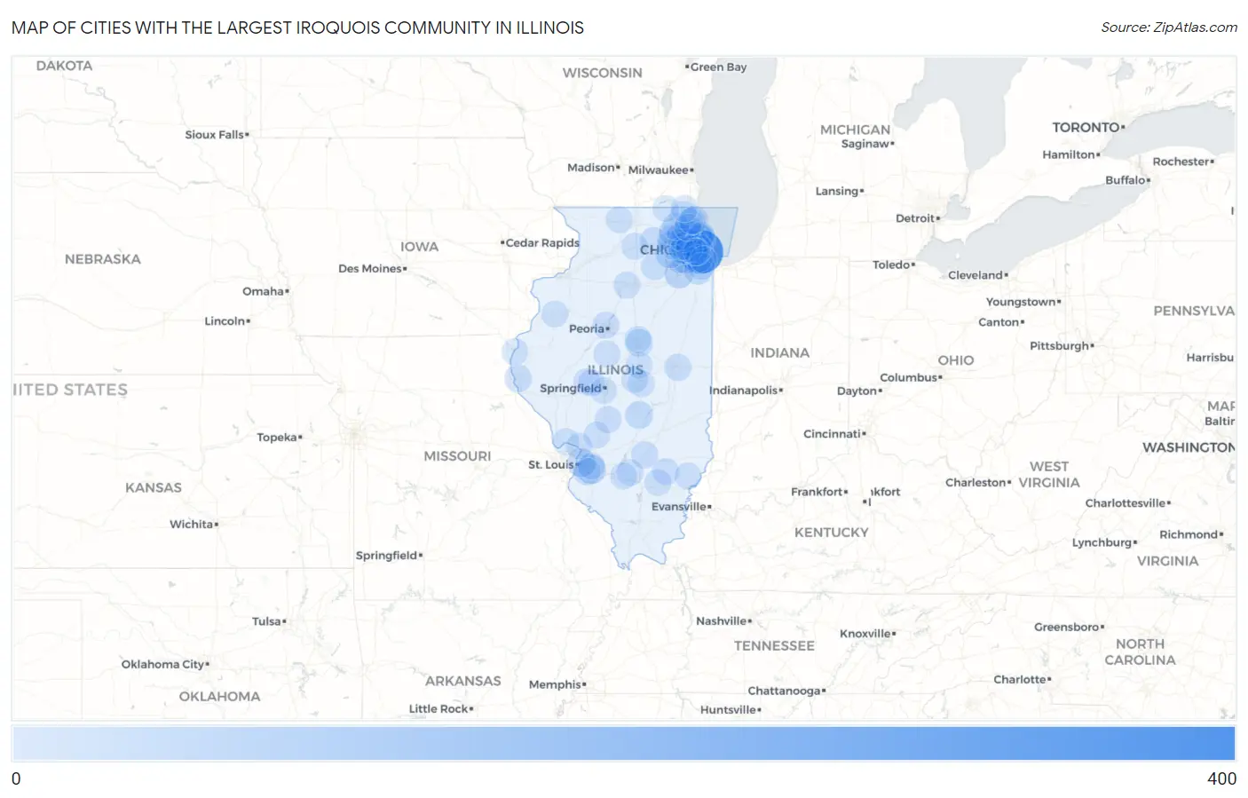 Cities with the Largest Iroquois Community in Illinois Map