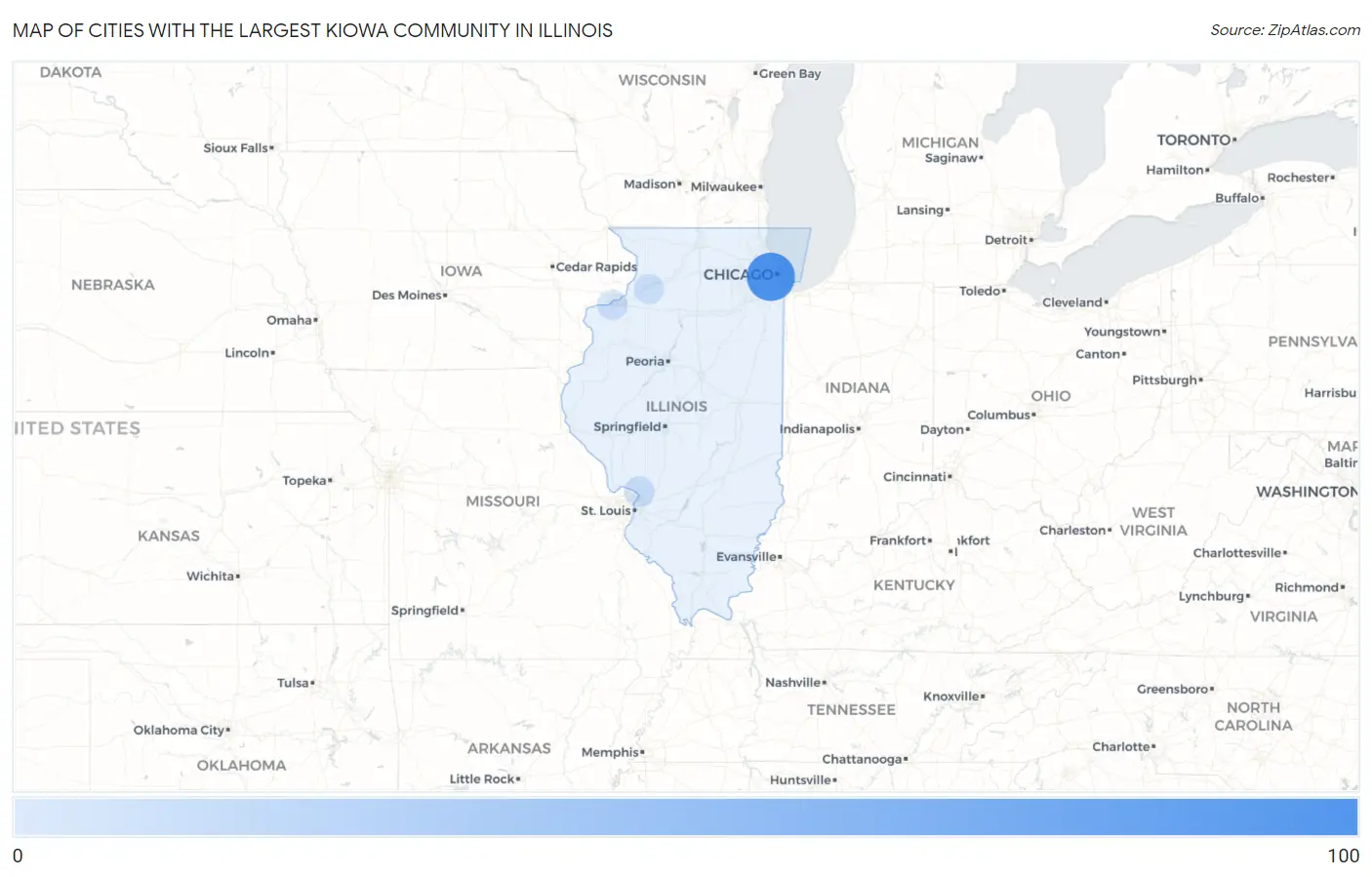 Cities with the Largest Kiowa Community in Illinois Map