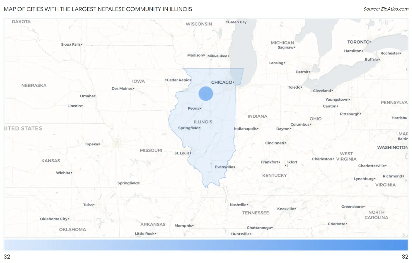 Cities with the Largest Nepalese Community in Illinois Map