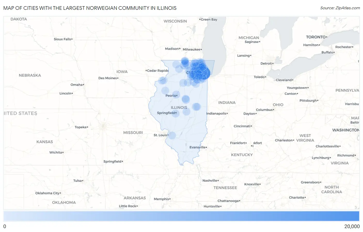 Cities with the Largest Norwegian Community in Illinois Map