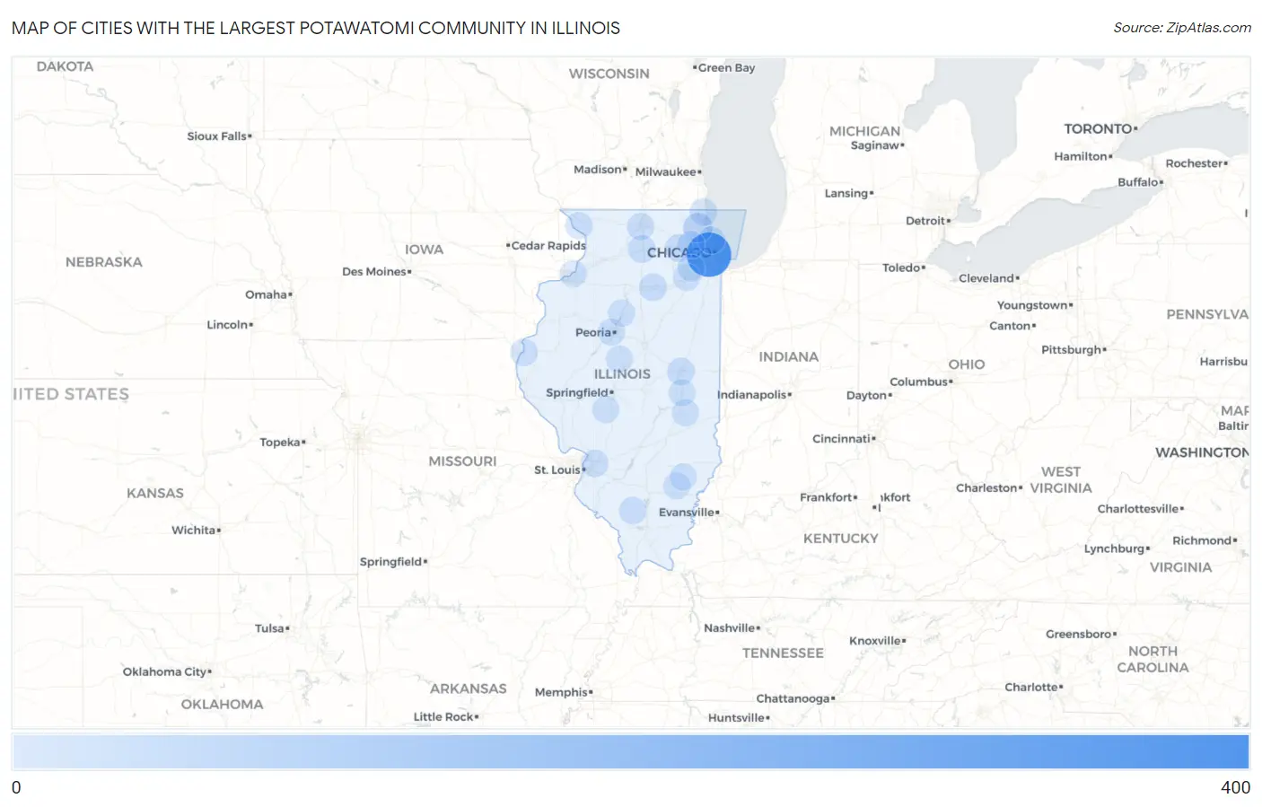 Cities with the Largest Potawatomi Community in Illinois Map