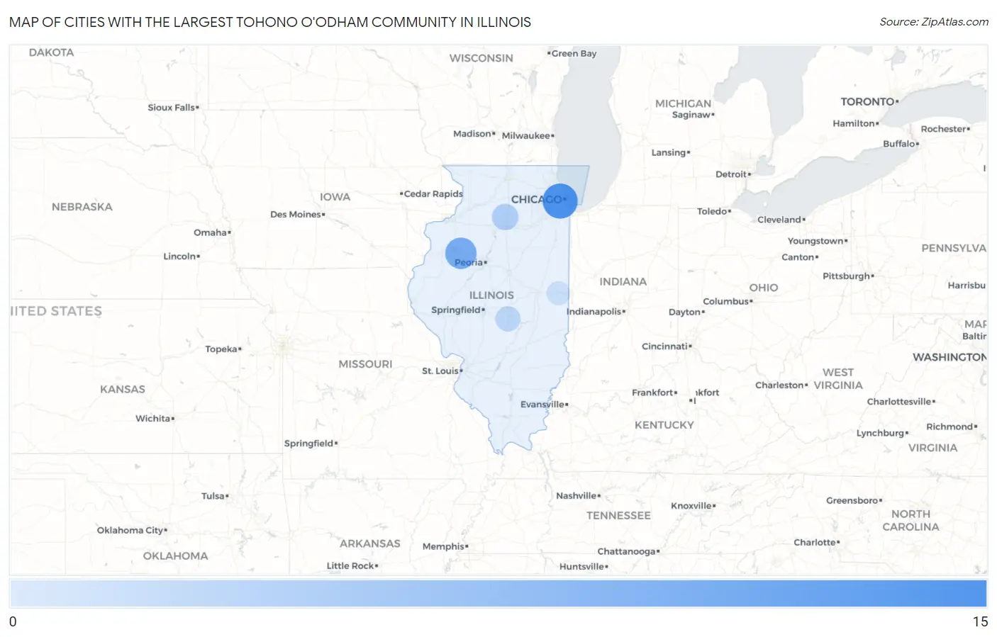 Cities with the Largest Tohono O'Odham Community in Illinois Map