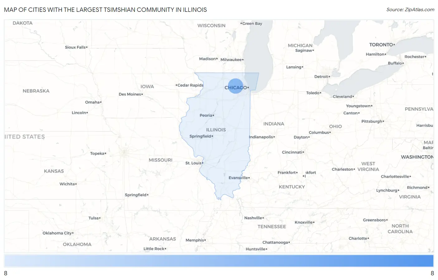 Cities with the Largest Tsimshian Community in Illinois Map