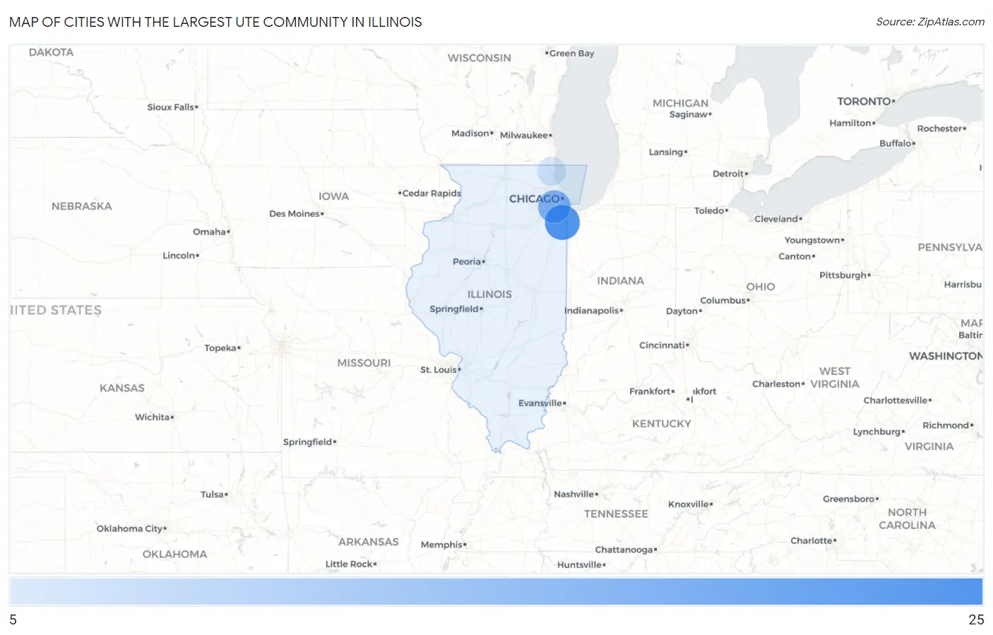 Cities with the Largest Ute Community in Illinois Map