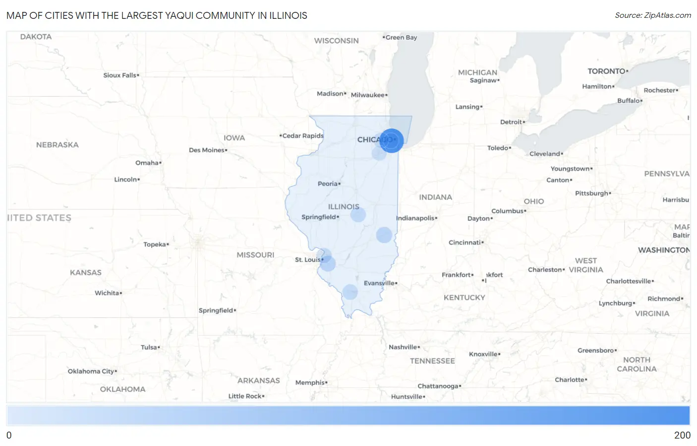 Cities with the Largest Yaqui Community in Illinois Map