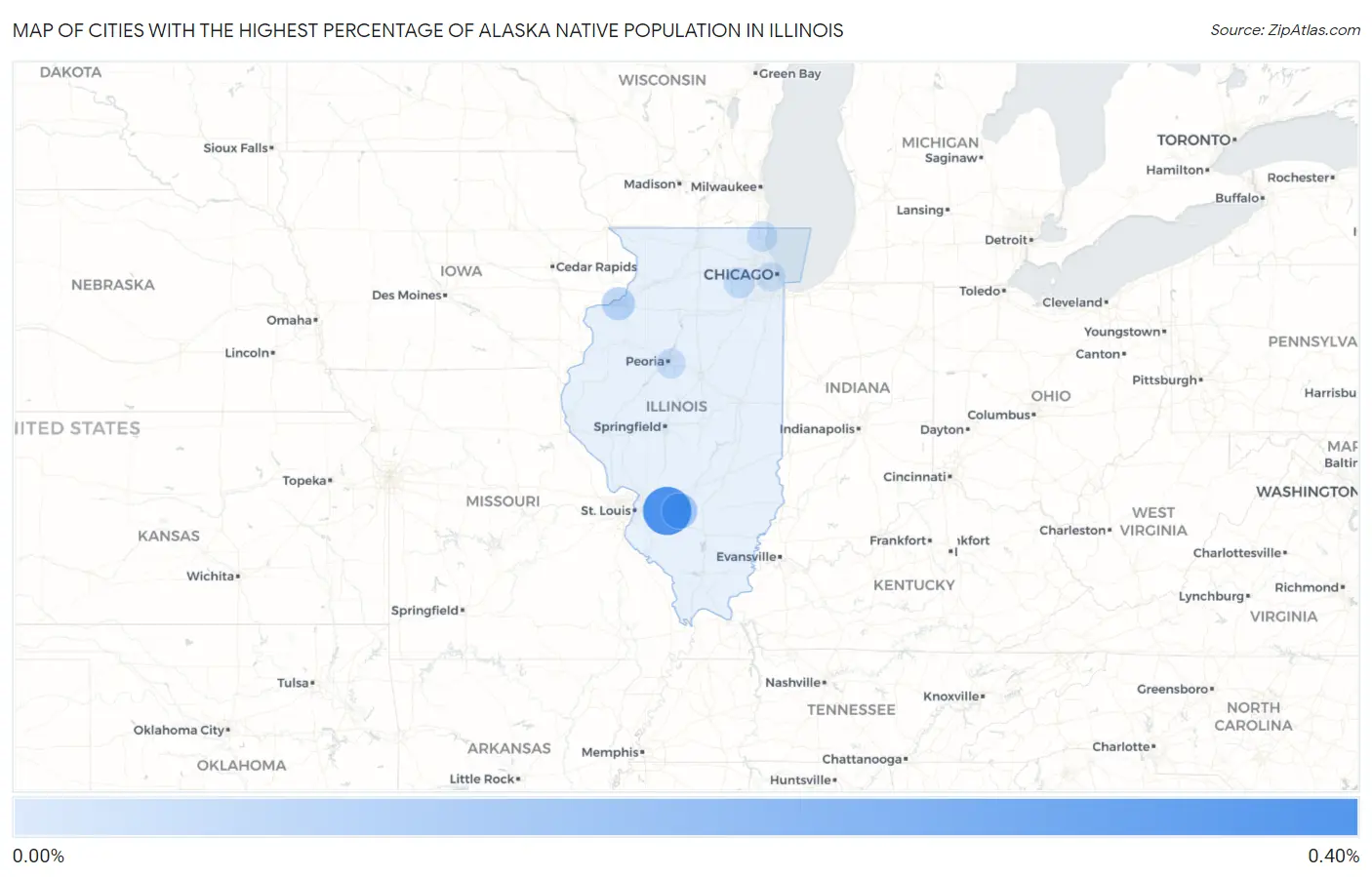 Cities with the Highest Percentage of Alaska Native Population in Illinois Map