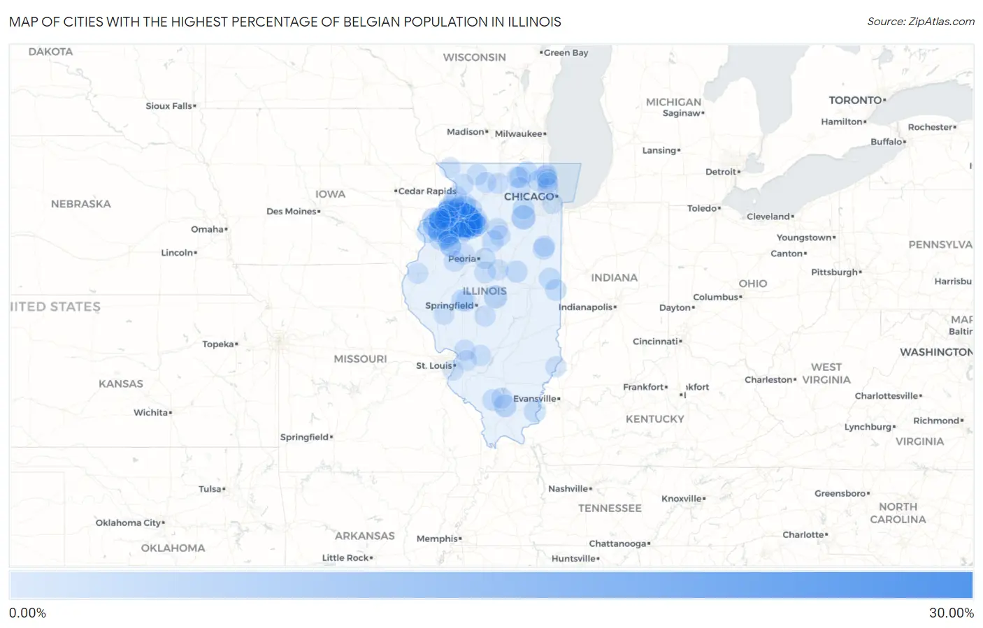 Cities with the Highest Percentage of Belgian Population in Illinois Map