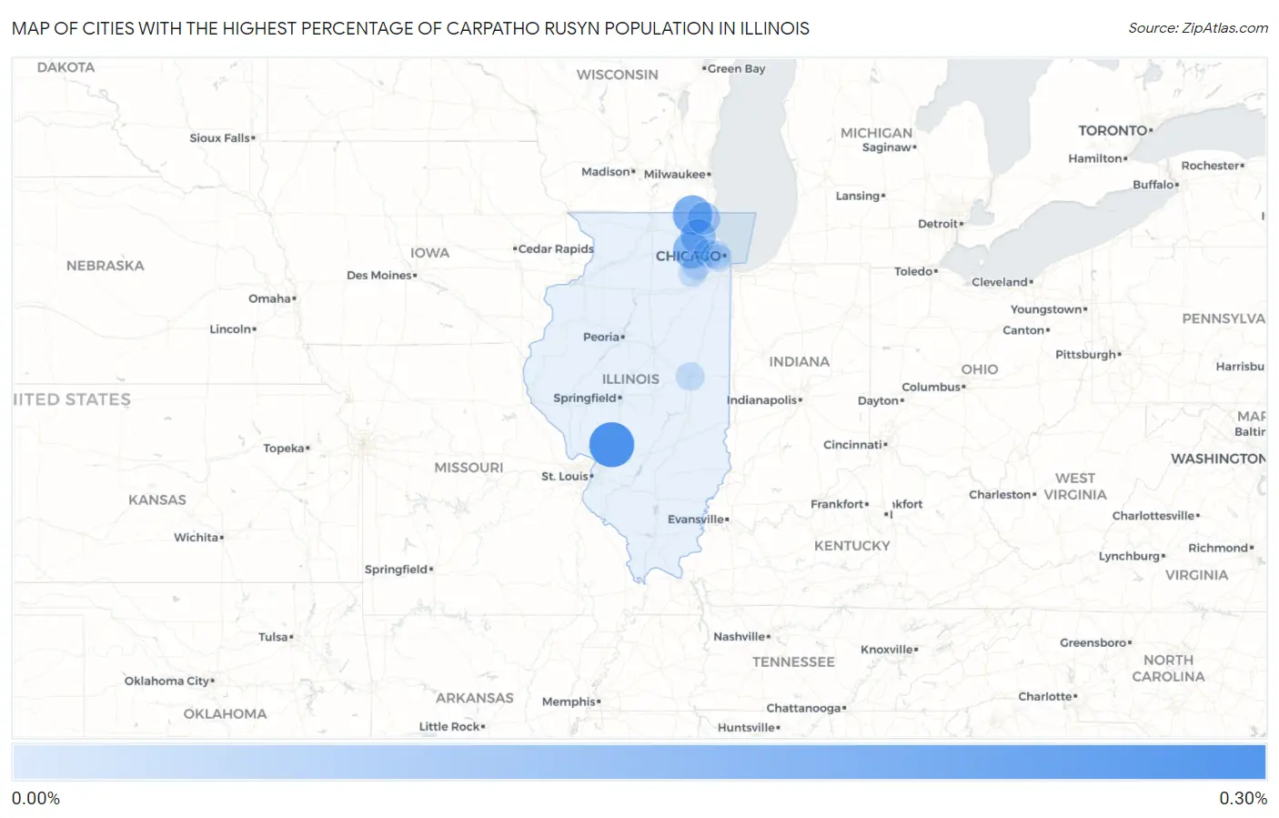 Cities with the Highest Percentage of Carpatho Rusyn Population in Illinois Map
