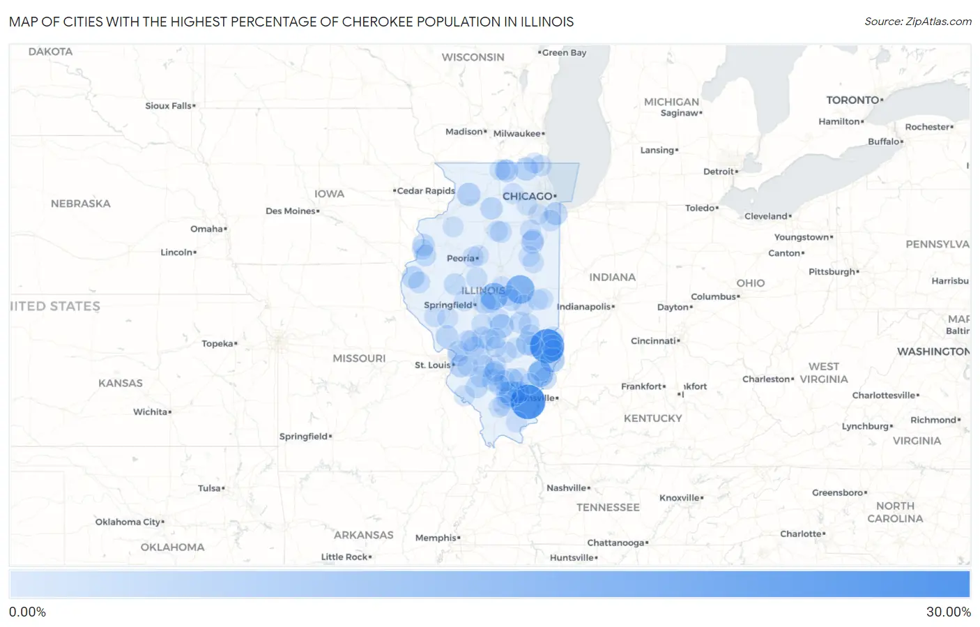 Cities with the Highest Percentage of Cherokee Population in Illinois Map