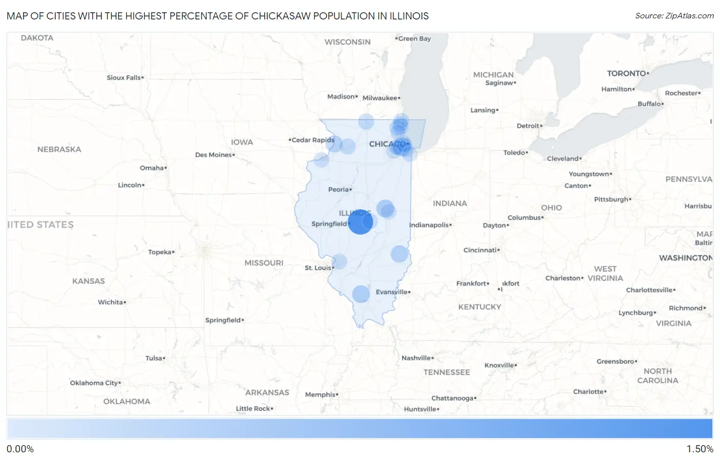 Cities with the Highest Percentage of Chickasaw Population in Illinois Map