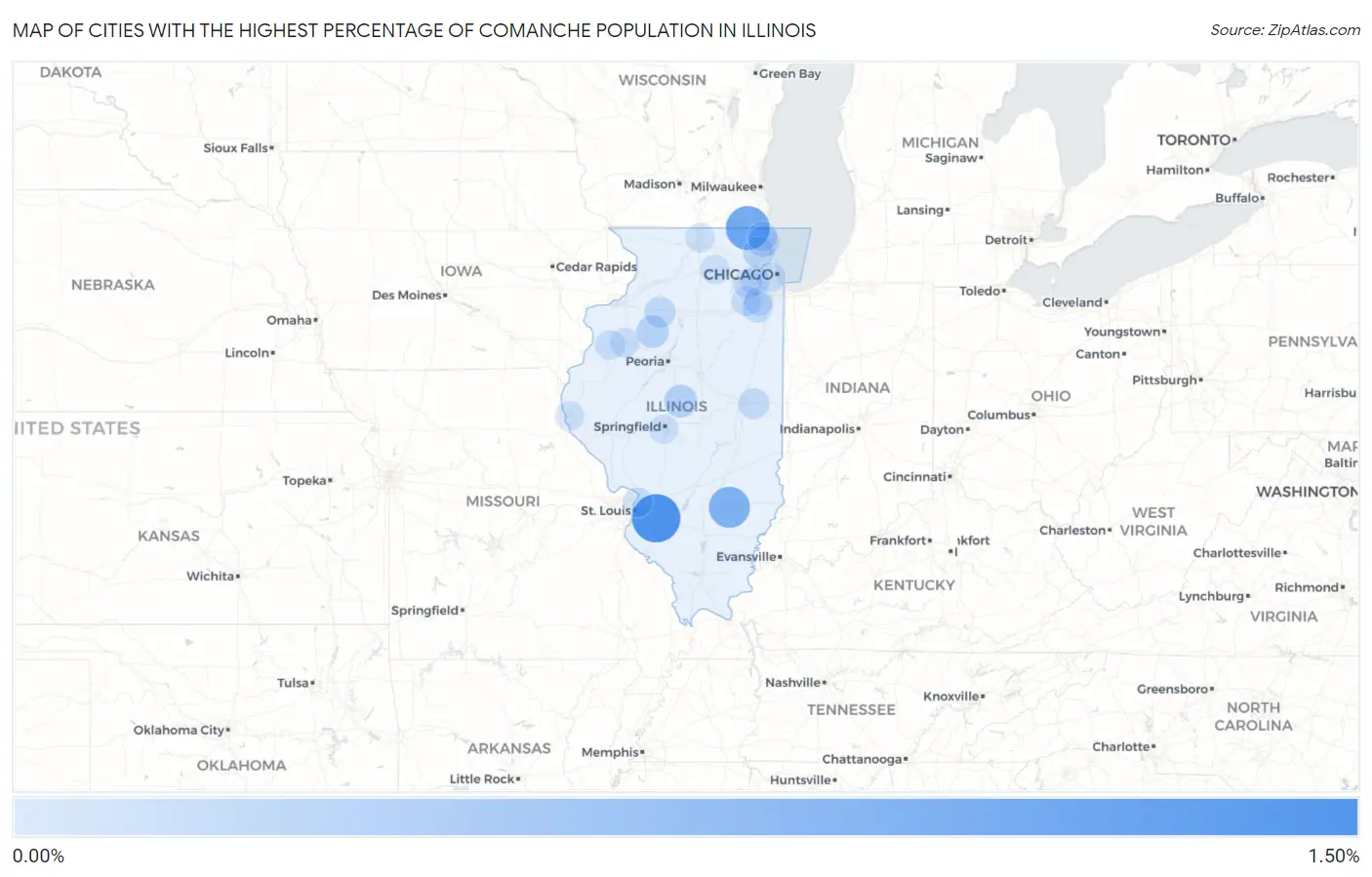 Cities with the Highest Percentage of Comanche Population in Illinois Map