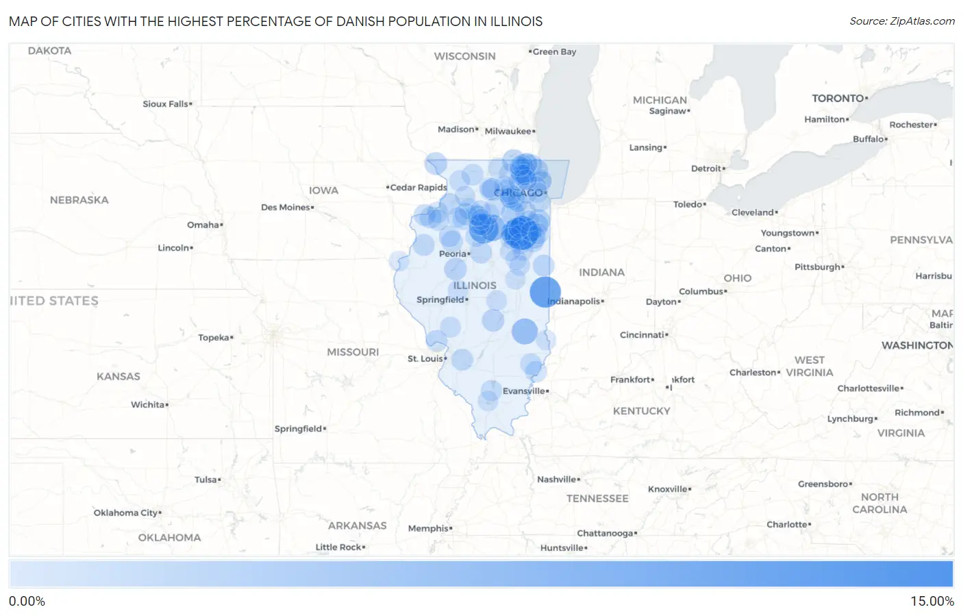 Cities with the Highest Percentage of Danish Population in Illinois Map