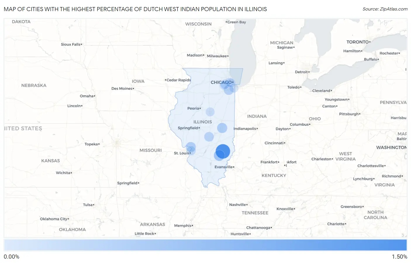 Cities with the Highest Percentage of Dutch West Indian Population in Illinois Map