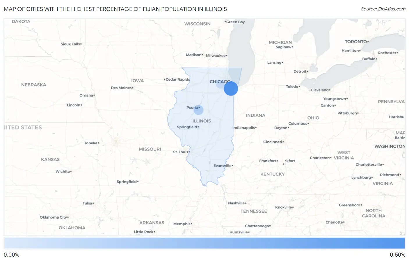 Cities with the Highest Percentage of Fijian Population in Illinois Map