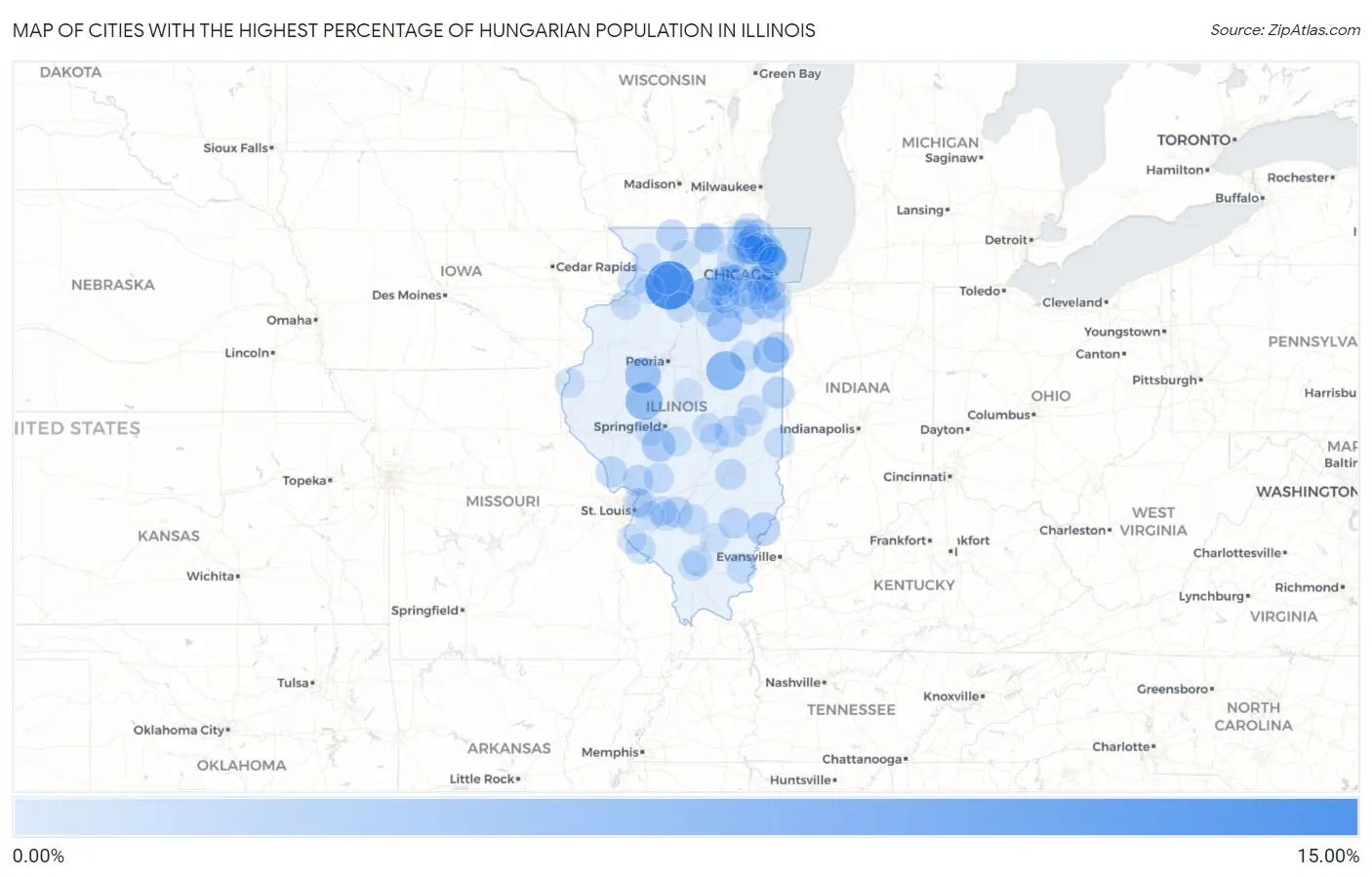 Cities with the Highest Percentage of Hungarian Population in Illinois Map