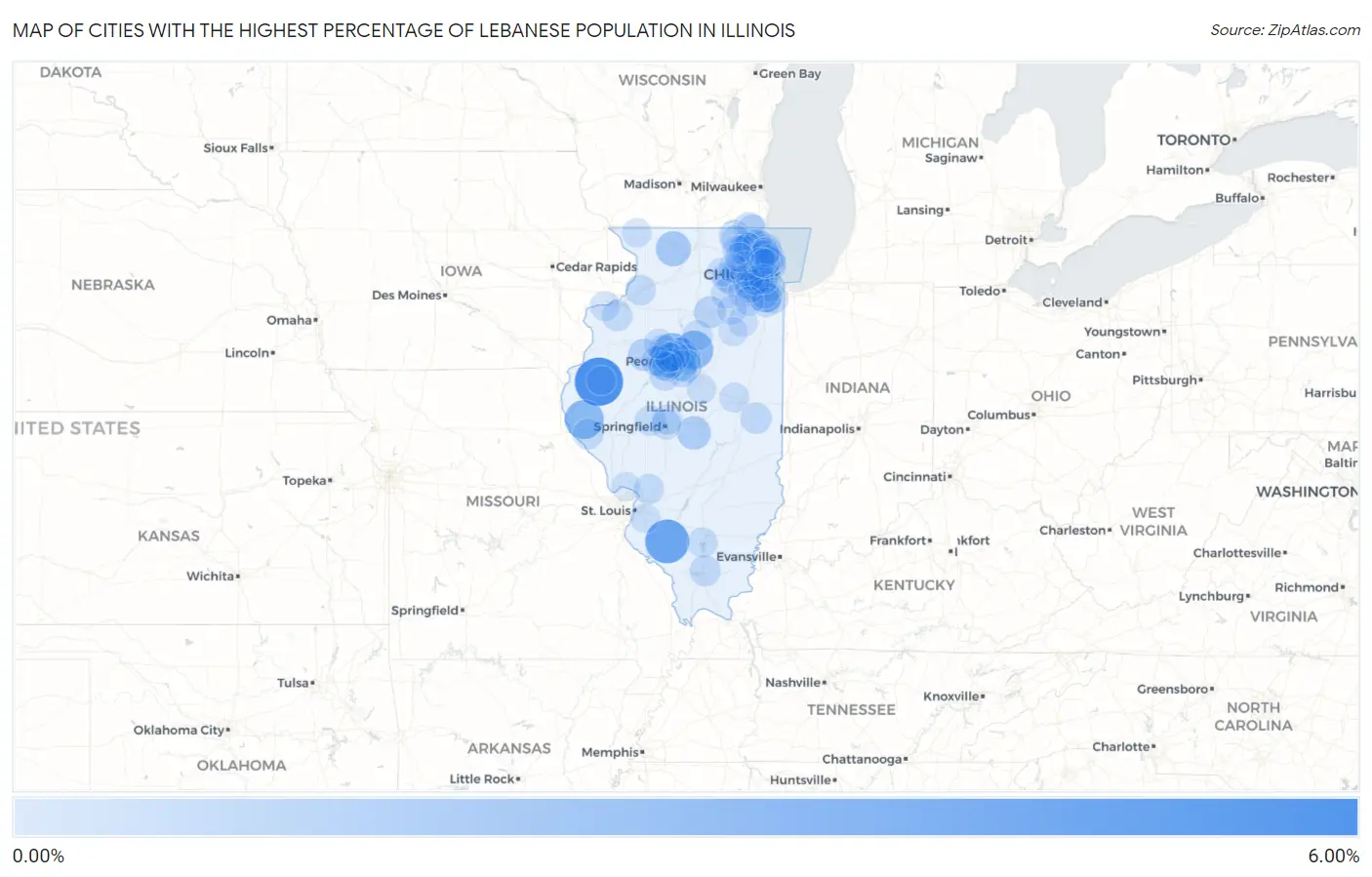 Cities with the Highest Percentage of Lebanese Population in Illinois Map