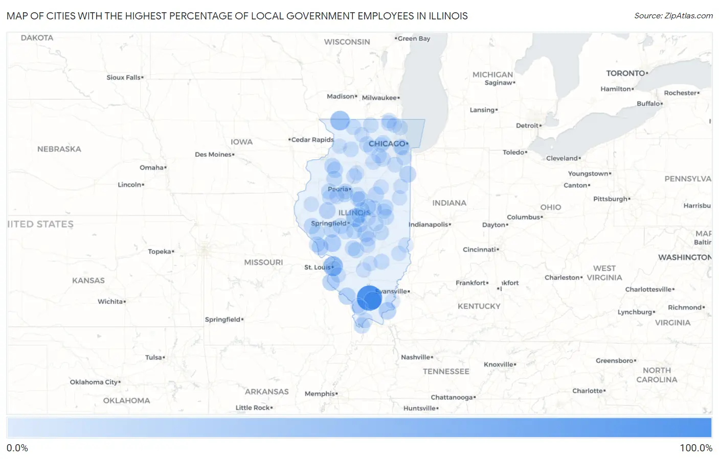 Cities with the Highest Percentage of Local Government Employees in Illinois Map