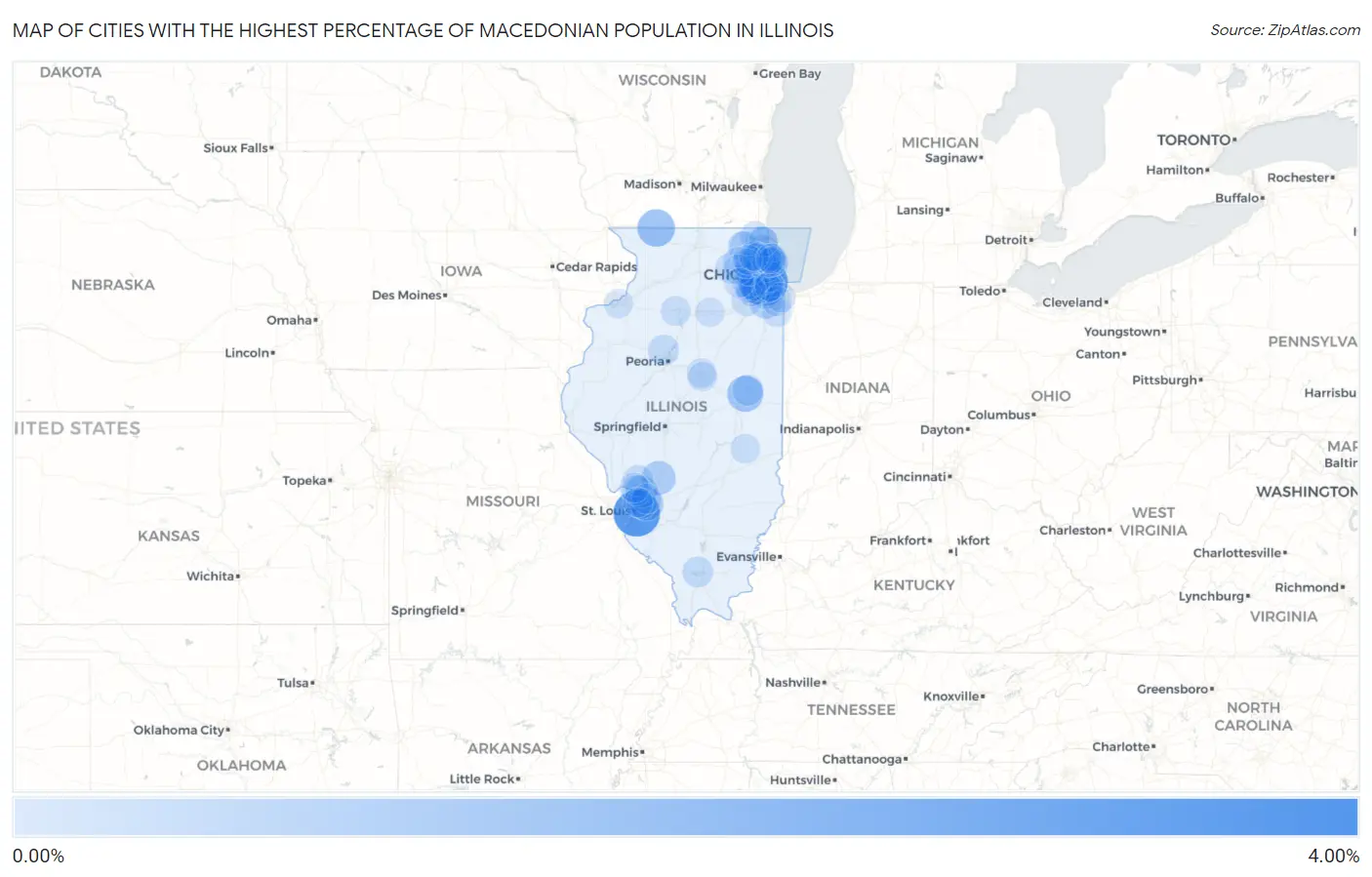 Cities with the Highest Percentage of Macedonian Population in Illinois Map