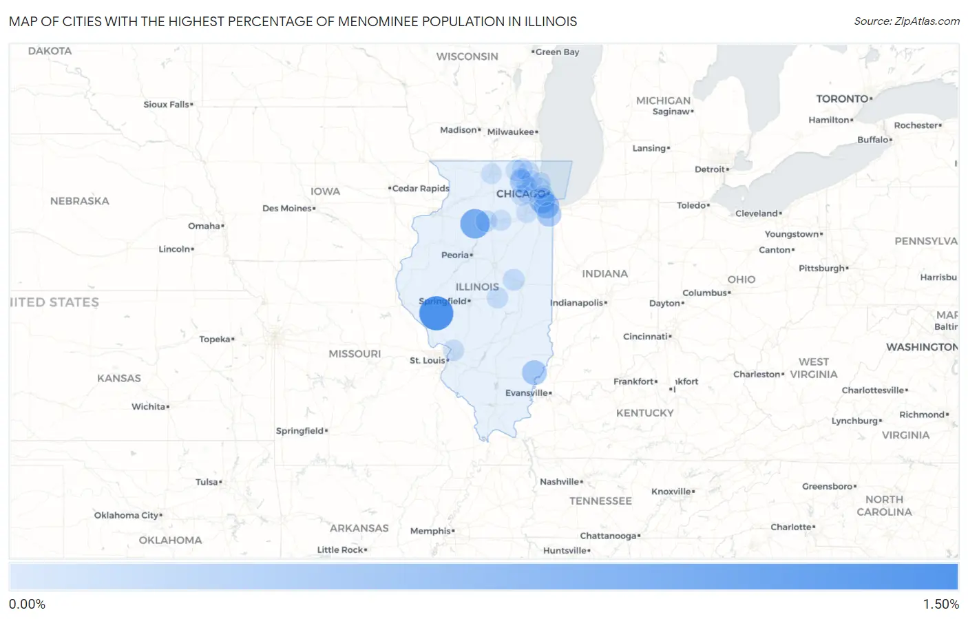 Cities with the Highest Percentage of Menominee Population in Illinois Map