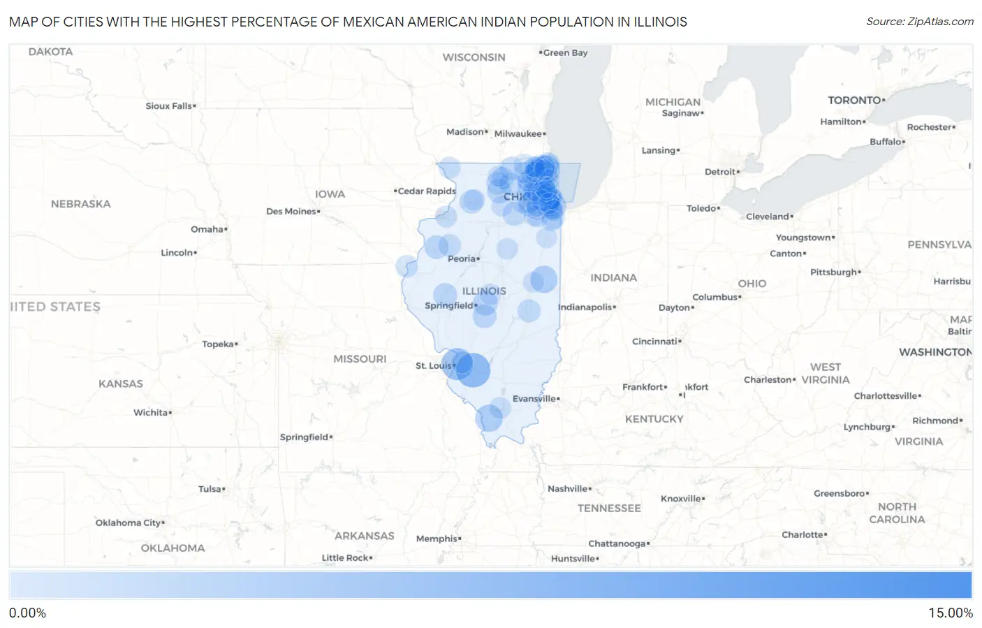Cities with the Highest Percentage of Mexican American Indian Population in Illinois Map