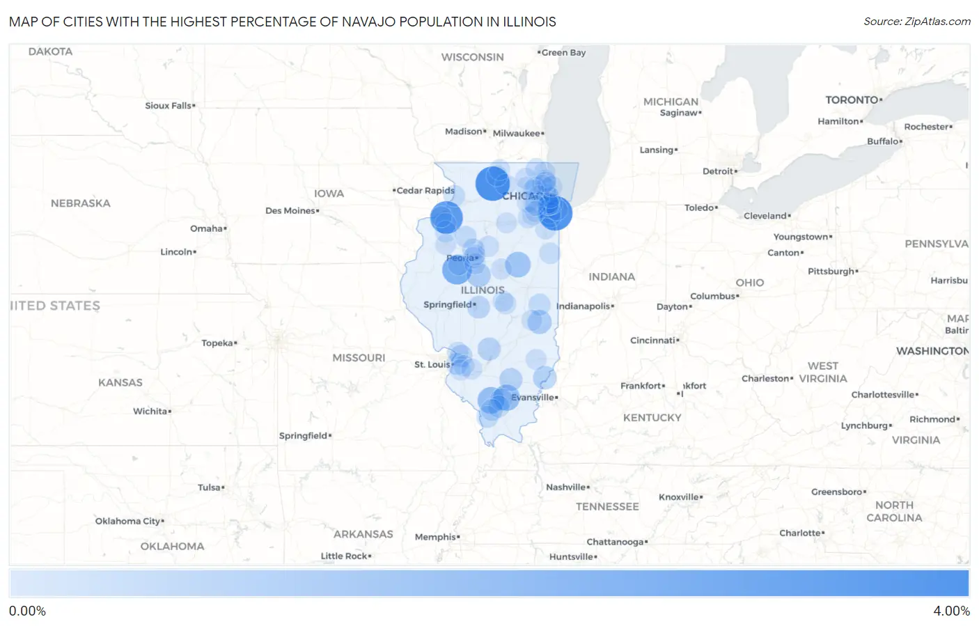 Cities with the Highest Percentage of Navajo Population in Illinois Map