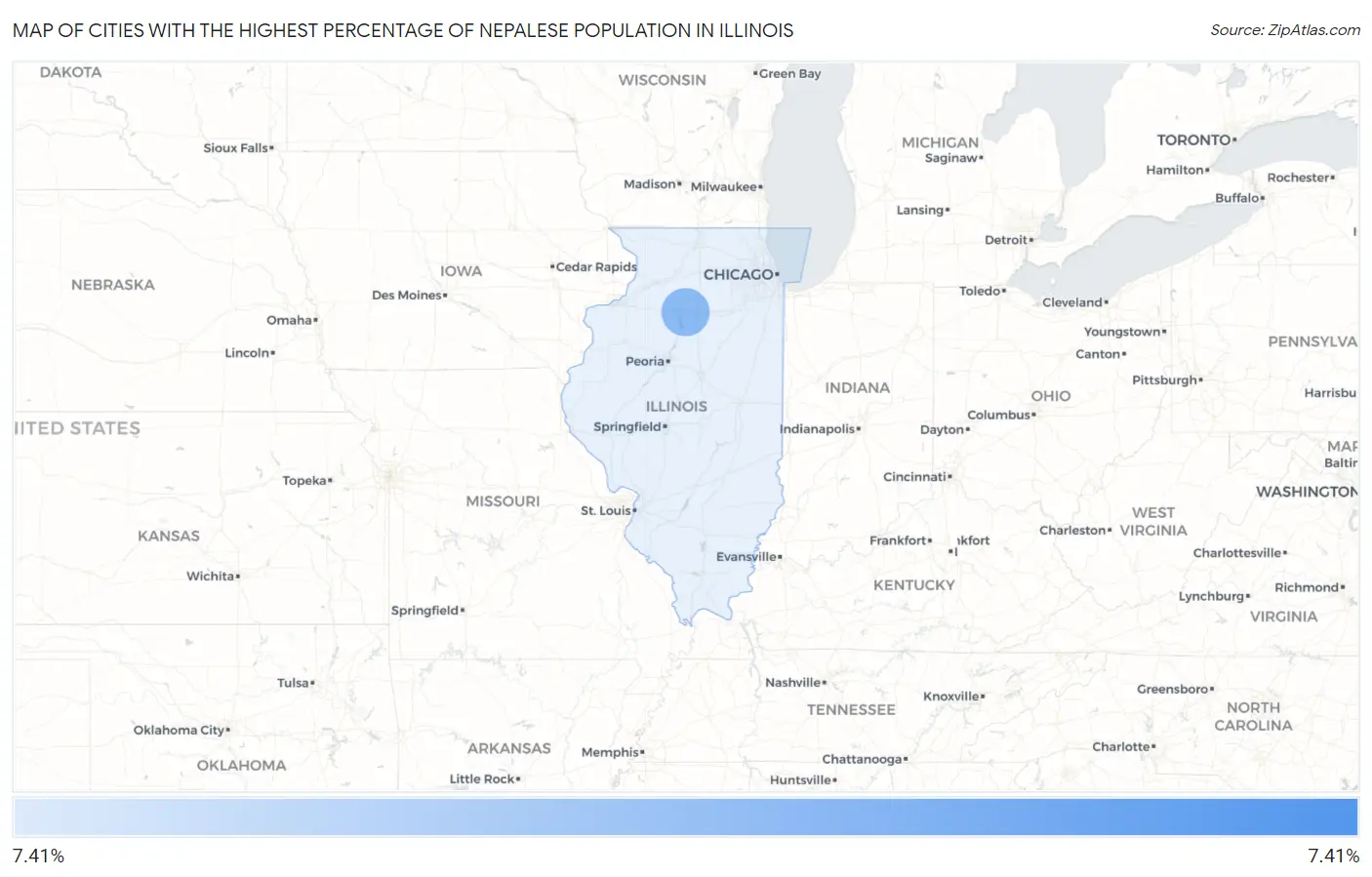 Cities with the Highest Percentage of Nepalese Population in Illinois Map
