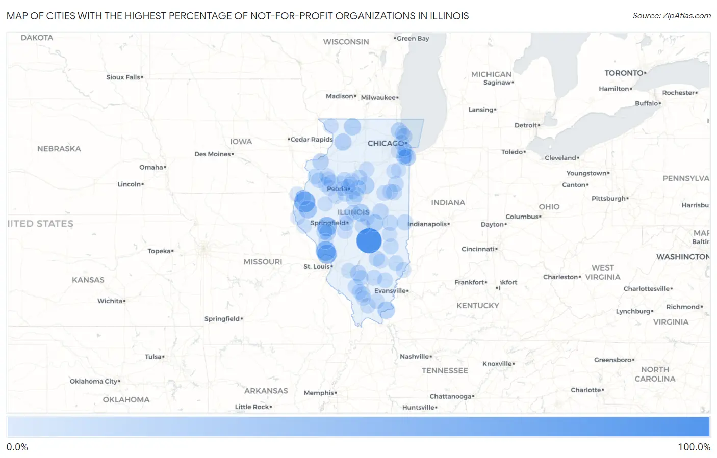 Cities with the Highest Percentage of Not-for-profit Organizations in Illinois Map
