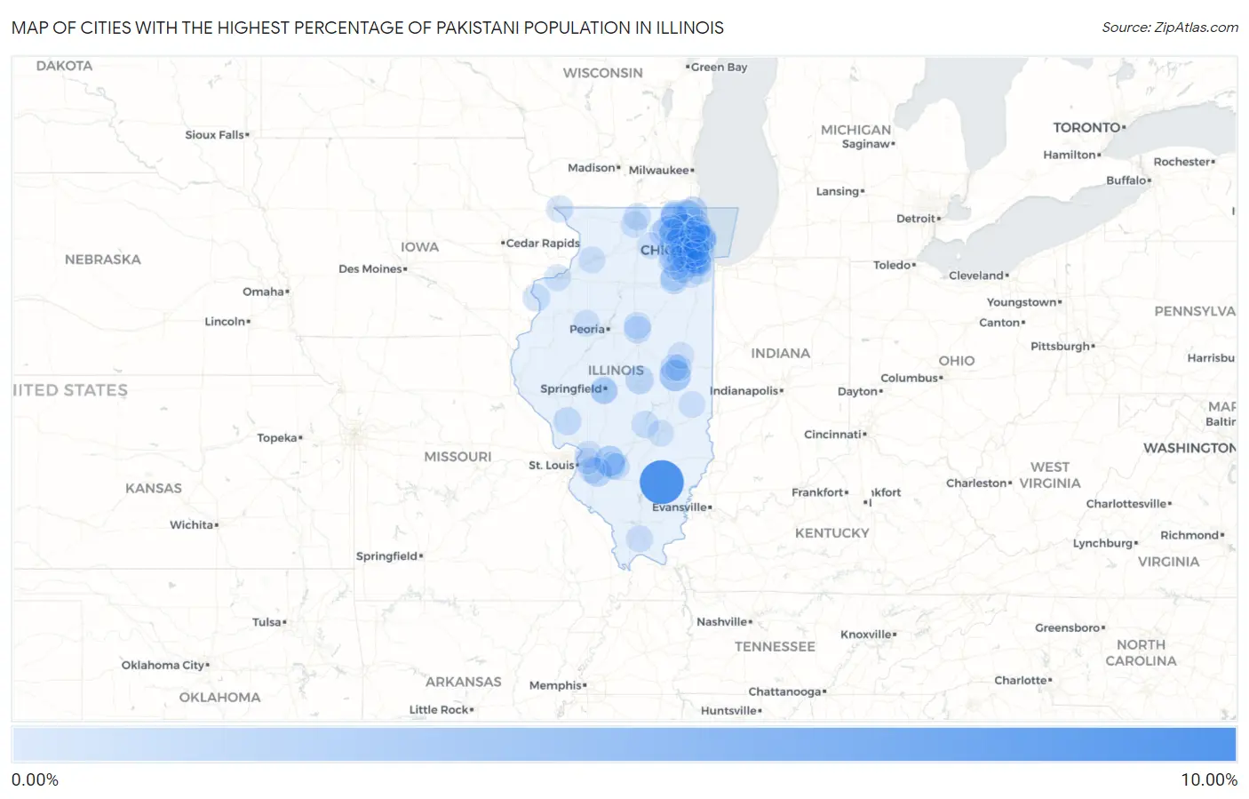 Cities with the Highest Percentage of Pakistani Population in Illinois Map